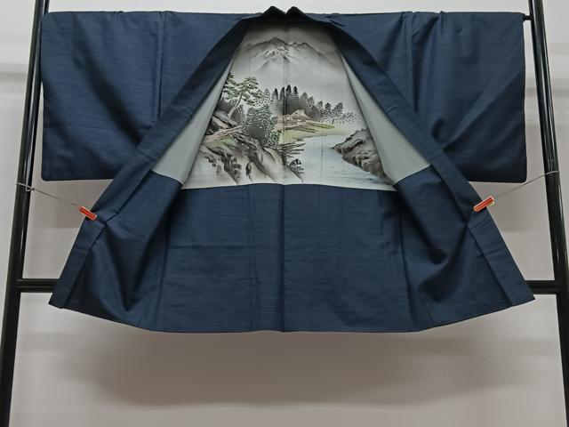 平和屋着物●本場大島紬　アンサンブル　鉄紺色　正絹　逸品　CABC2709vp 平和屋着物○男性 本場大島紬 アンサンブル・長襦袢セット 100亀甲 総