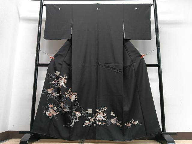 平和屋着物■豪華黒留袖　駒刺繍　几帳花文　金彩　正絹　逸品　CABC7319xe