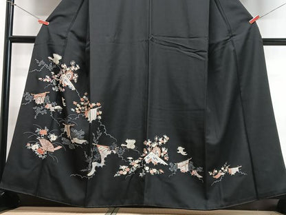平和屋着物■豪華黒留袖　駒刺繍　几帳花文　金彩　正絹　逸品　CABC7319xe