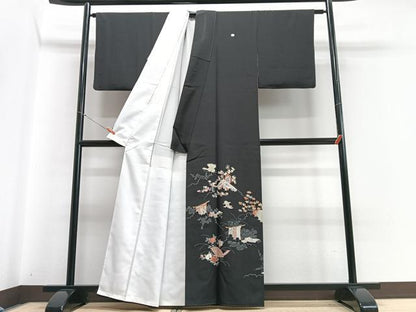 平和屋着物■豪華黒留袖　駒刺繍　几帳花文　金彩　正絹　逸品　CABC7319xe