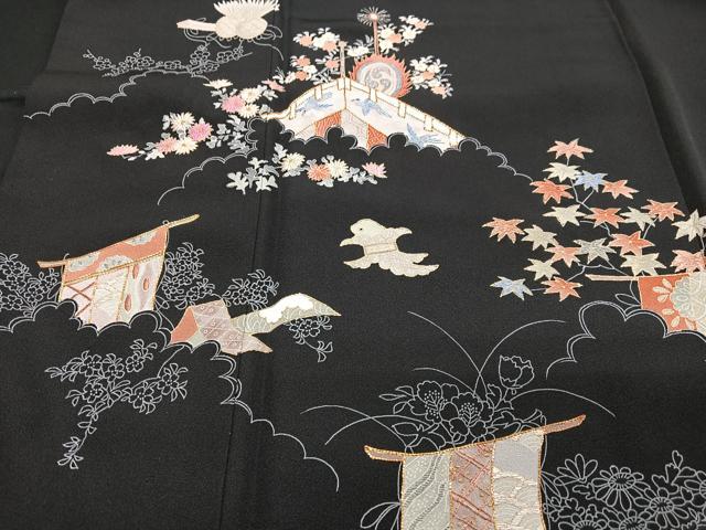 平和屋着物■豪華黒留袖　駒刺繍　几帳花文　金彩　正絹　逸品　CABC7319xe