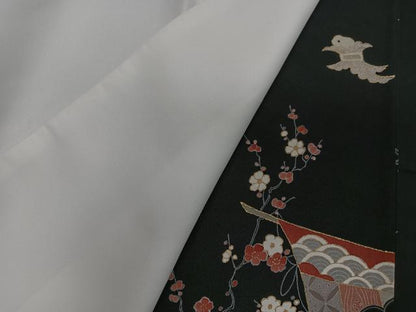 平和屋着物■豪華黒留袖　駒刺繍　几帳花文　金彩　正絹　逸品　CABC7319xe