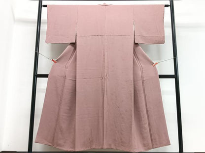 平和屋着物■上質な色無地 色紙松葉地紋 薄柿色 正絹 逸品 CABC7321xe