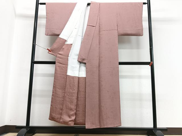 平和屋着物■上質な色無地 色紙松葉地紋 薄柿色 正絹 逸品 CABC7321xe
