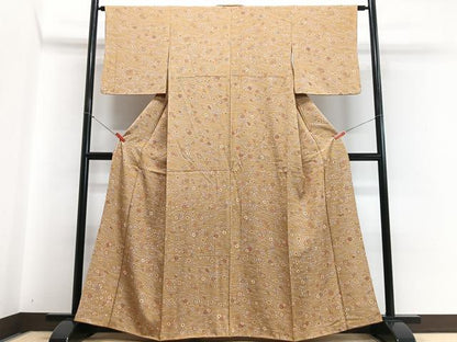 平和屋着物■上質な小紋 草花文 鬼しぼ縮緬 正絹 逸品 CABC7343xe