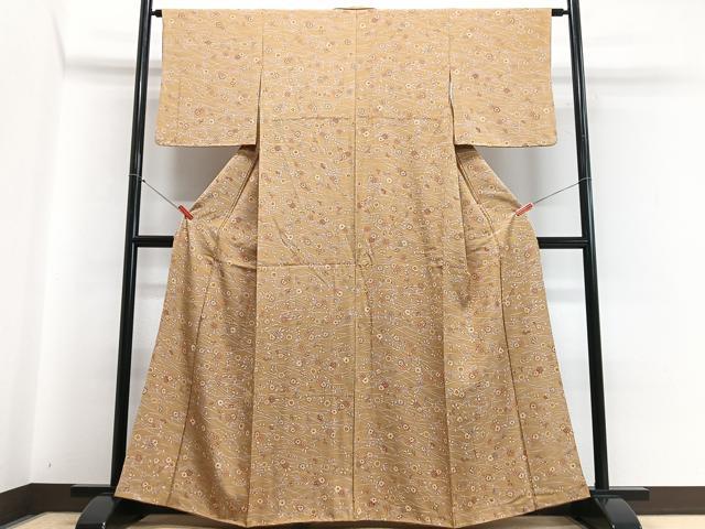 平和屋着物■上質な小紋 草花文 鬼しぼ縮緬 正絹 逸品 CABC7343xe