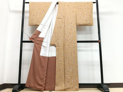 平和屋着物■上質な小紋 草花文 鬼しぼ縮緬 正絹 逸品 CABC7343xe