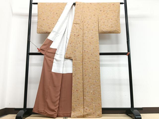 平和屋着物■上質な小紋 草花文 鬼しぼ縮緬 正絹 逸品 CABC7343xe