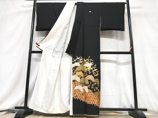 平和屋着物■豪華黒留袖　駒刺繍　飛鶴松文　金銀彩　正絹　逸品　CABC7371xe