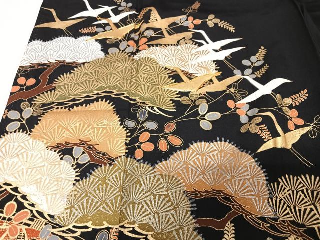 平和屋着物■豪華黒留袖　駒刺繍　飛鶴松文　金銀彩　正絹　逸品　CABC7371xe