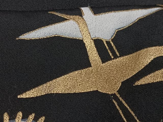 平和屋着物■豪華黒留袖　駒刺繍　飛鶴松文　金銀彩　正絹　逸品　CABC7371xe