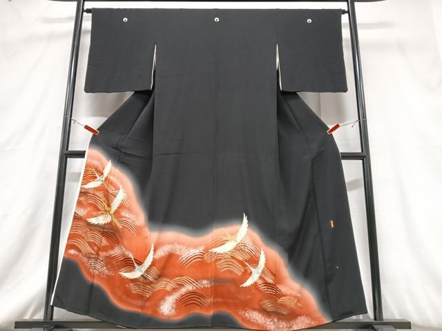 平和屋着物■豪華黒留袖　作家物　飛鶴立波文　暈し染め　金銀彩　正絹　逸品　CABC7372xe