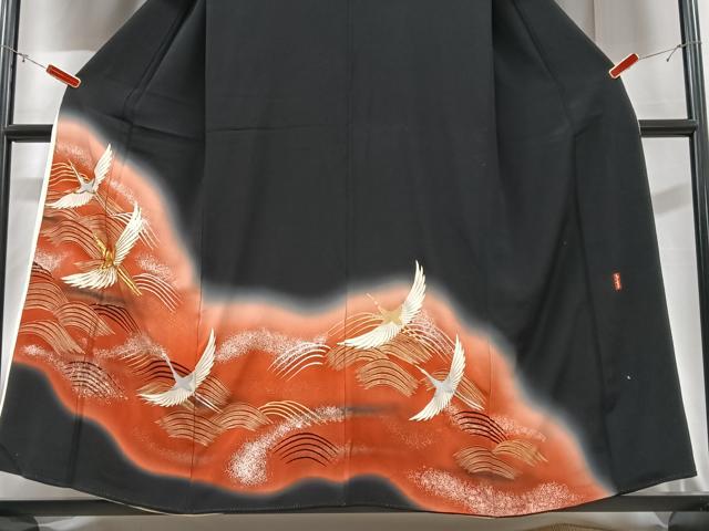 平和屋着物■豪華黒留袖　作家物　飛鶴立波文　暈し染め　金銀彩　正絹　逸品　CABC7372xe
