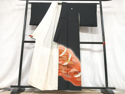 平和屋着物■豪華黒留袖　作家物　飛鶴立波文　暈し染め　金銀彩　正絹　逸品　CABC7372xe