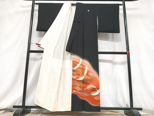 平和屋着物■豪華黒留袖　作家物　飛鶴立波文　暈し染め　金銀彩　正絹　逸品　CABC7372xe