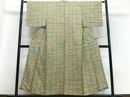 平和屋着物■上質な小紋 変わり格子 正絹 逸品 CABC7391xe