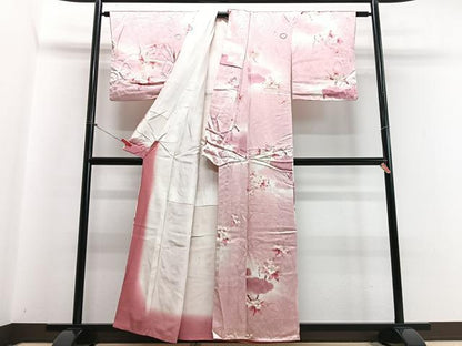 平和屋着物■上質な小紋 手描き 枝花文 暈し染め 正絹 逸品 CABC7393xe
