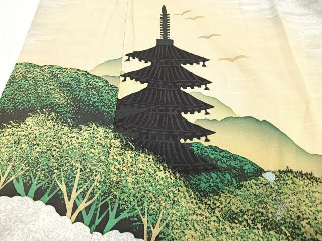平和屋着物■訪問着 手描き 風景文 暈し染め 正絹 逸品 CABC7395xe