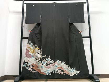 平和屋着物■豪華黒留袖 鳳凰草花文 金銀彩 正絹 逸品 CABC7410xe