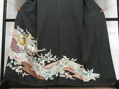 平和屋着物■豪華黒留袖 鳳凰草花文 金銀彩 正絹 逸品 CABC7410xe