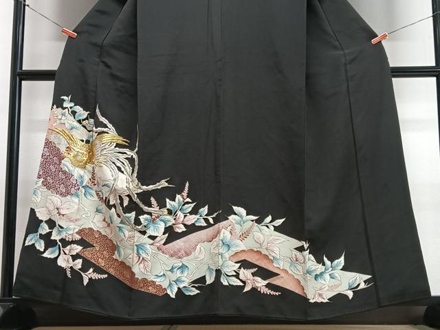 平和屋着物■豪華黒留袖 鳳凰草花文 金銀彩 正絹 逸品 CABC7410xe