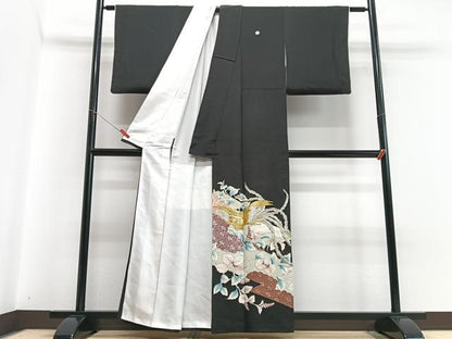 平和屋着物■豪華黒留袖 鳳凰草花文 金銀彩 正絹 逸品 CABC7410xe