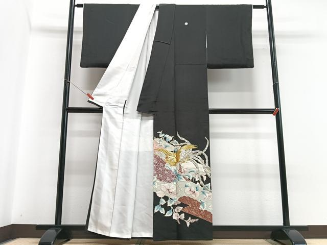 平和屋着物■豪華黒留袖 鳳凰草花文 金銀彩 正絹 逸品 CABC7410xe