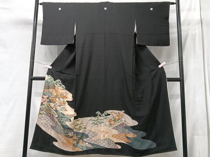 平和屋着物■豪華黒留袖 風景文 金彩 正絹 逸品 CABC7572xe