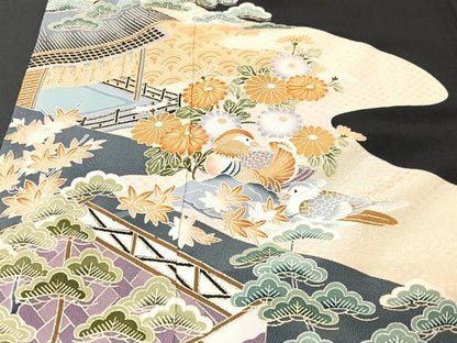 平和屋着物■豪華黒留袖 風景文 金彩 正絹 逸品 CABC7572xe