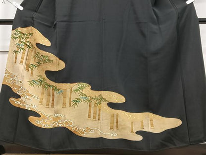平和屋着物■豪華黒留袖 駒刺繍 笹竹文 金彩 正絹 逸品 CABC7597xe