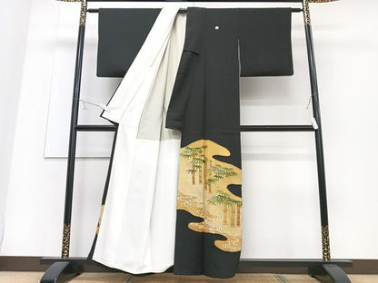 平和屋着物■豪華黒留袖 駒刺繍 笹竹文 金彩 正絹 逸品 CABC7597xe