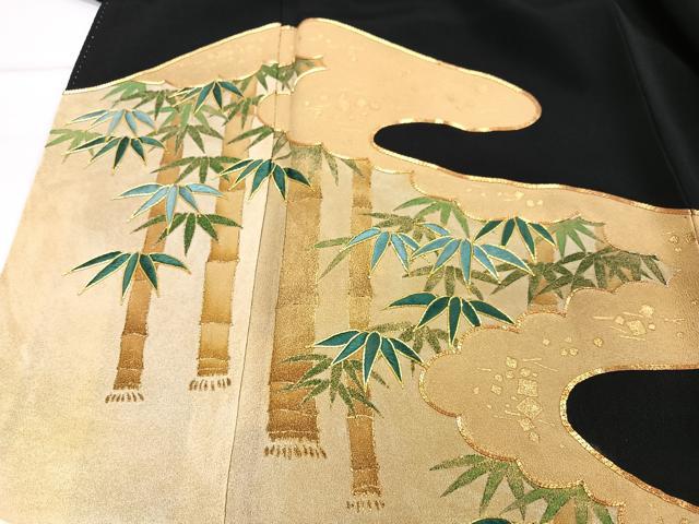 平和屋着物■豪華黒留袖 駒刺繍 笹竹文 金彩 正絹 逸品 CABC7597xe