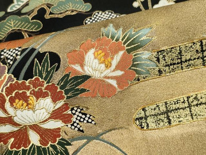 平和屋着物■豪華黒留袖 駒刺繍 万寿染 風景草花文 金銀彩 正絹 逸品 CABC7636ou