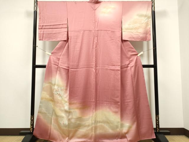 平和屋着物■訪問着　刺繍　霞笹の葉文　暈し染め　金彩　正絹　逸品　未使用　CABC7643ou