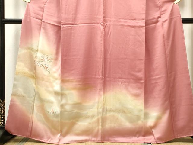 平和屋着物■訪問着　刺繍　霞笹の葉文　暈し染め　金彩　正絹　逸品　未使用　CABC7643ou