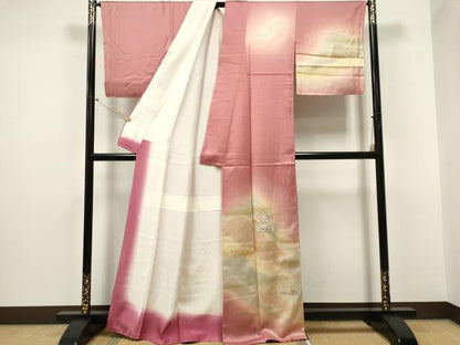 平和屋着物■訪問着　刺繍　霞笹の葉文　暈し染め　金彩　正絹　逸品　未使用　CABC7643ou