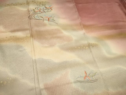 平和屋着物■訪問着　刺繍　霞笹の葉文　暈し染め　金彩　正絹　逸品　未使用　CABC7643ou