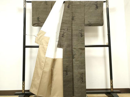 平和屋着物■上質な紬　草花文　正絹　逸品　CABC7652ou