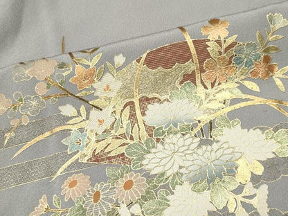 平和屋着物■訪問着 地紙枝花文 暈し染め 金彩 正絹 逸品 CABC7656ou
