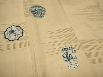 平和屋着物■豪華色留袖　刺繍　陶器花鳥文　正絹　逸品　CABC7661ou