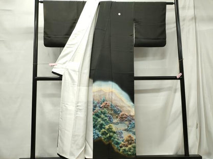 平和屋着物■豪華黒留袖　手描き　風景文　暈し染め　正絹　逸品　CABC7675ou