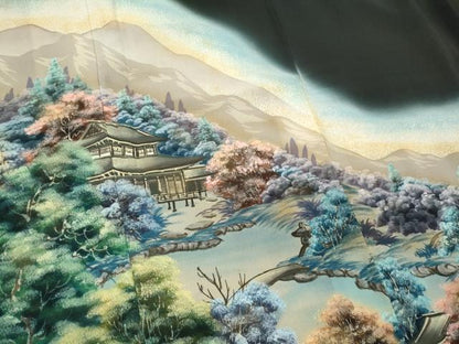 平和屋着物■豪華黒留袖　手描き　風景文　暈し染め　正絹　逸品　CABC7675ou