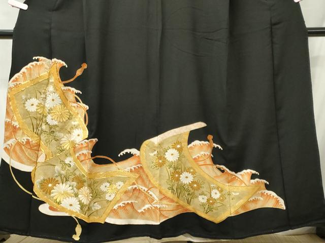 平和屋着物■豪華黒留袖　駒刺繍　立波草花文　金彩　正絹　逸品　CABC7677ou