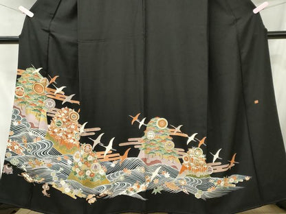 平和屋着物■豪華黒留袖 作家物 駒刺繍 宝尽くし飛鶴花文 金彩 正絹 逸品 CABC7678ou