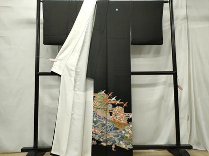 平和屋着物■豪華黒留袖 作家物 駒刺繍 宝尽くし飛鶴花文 金彩 正絹 逸品 CABC7678ou