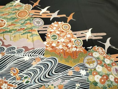 平和屋着物■豪華黒留袖 作家物 駒刺繍 宝尽くし飛鶴花文 金彩 正絹 逸品 CABC7678ou