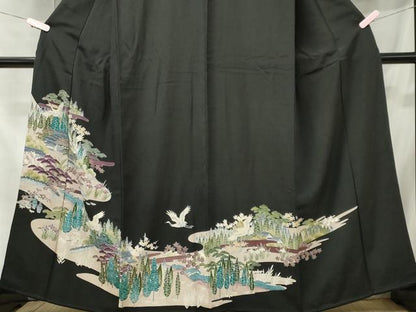平和屋着物■豪華黒留袖　飛鶴風景文　金糸　正絹　逸品　CABC7679ou