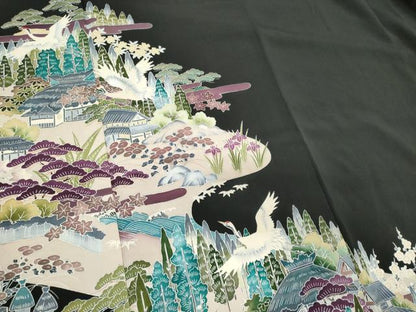 平和屋着物■豪華黒留袖　飛鶴風景文　金糸　正絹　逸品　CABC7679ou