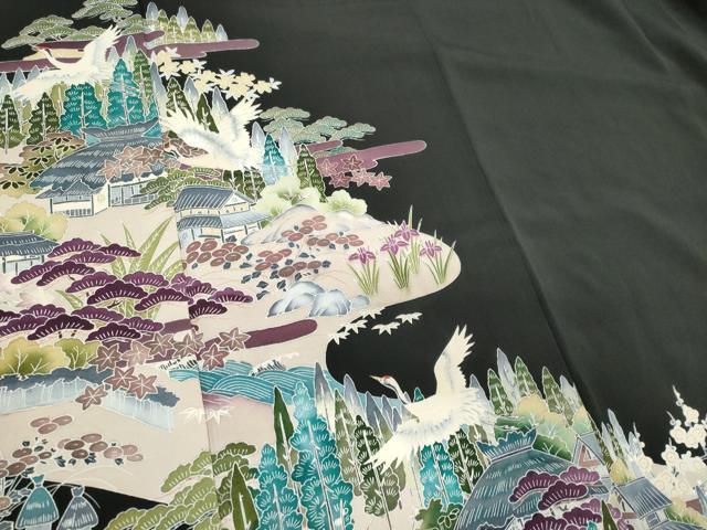 平和屋着物■豪華黒留袖　飛鶴風景文　金糸　正絹　逸品　CABC7679ou