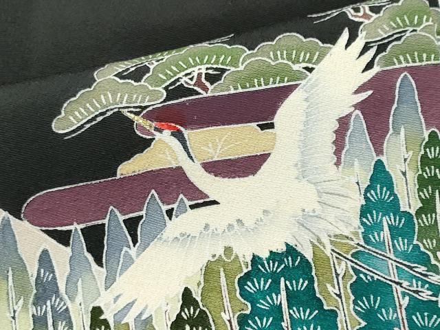 平和屋着物■豪華黒留袖　飛鶴風景文　金糸　正絹　逸品　CABC7679ou